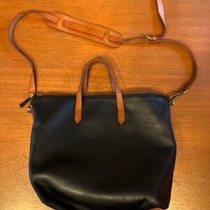 Madewell Black Leather Tote Bag with Brown Straps